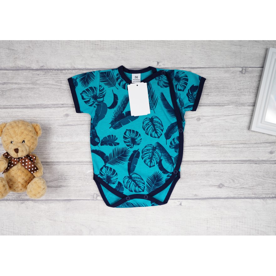 BODY kopertowe ciemna zieleń w granatowe liście krótki rękaw