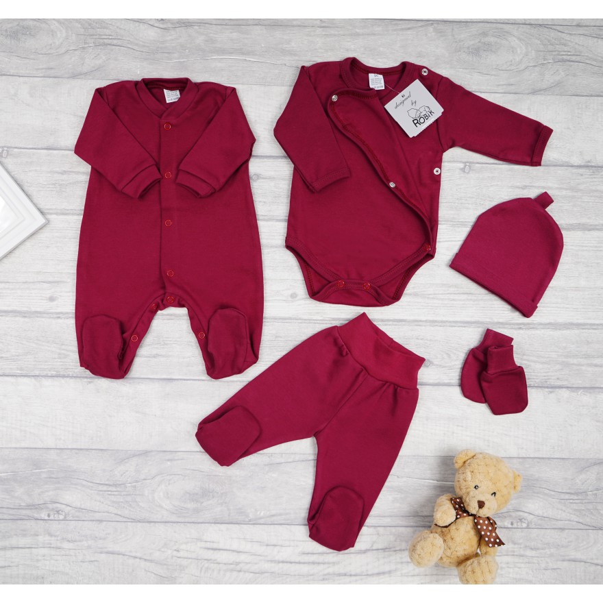 Bordowa WYPRAWKA dla noworodka do szpitala 5 części