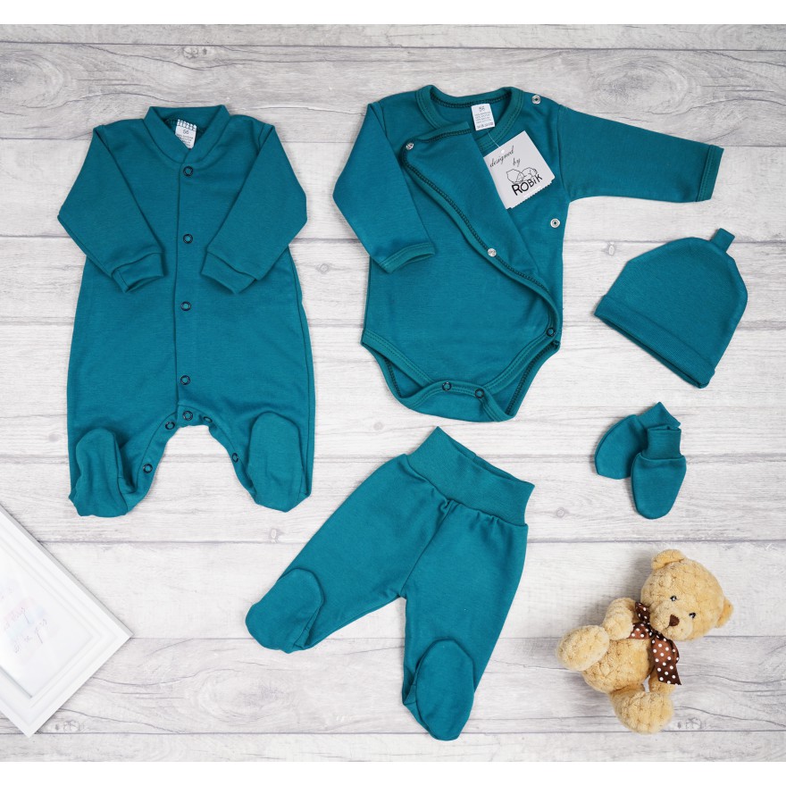 Butelkowa zieleń WYPRAWKA dla noworodka do szpitala 5 części święta