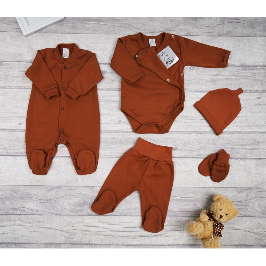 Brązowa WYPRAWKA dla noworodka do szpitala 5 części