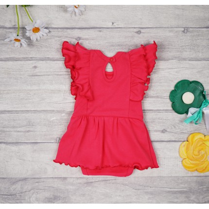 BODY SUKIENKA malinowa gładka z ozdobnym krótkim rękawem