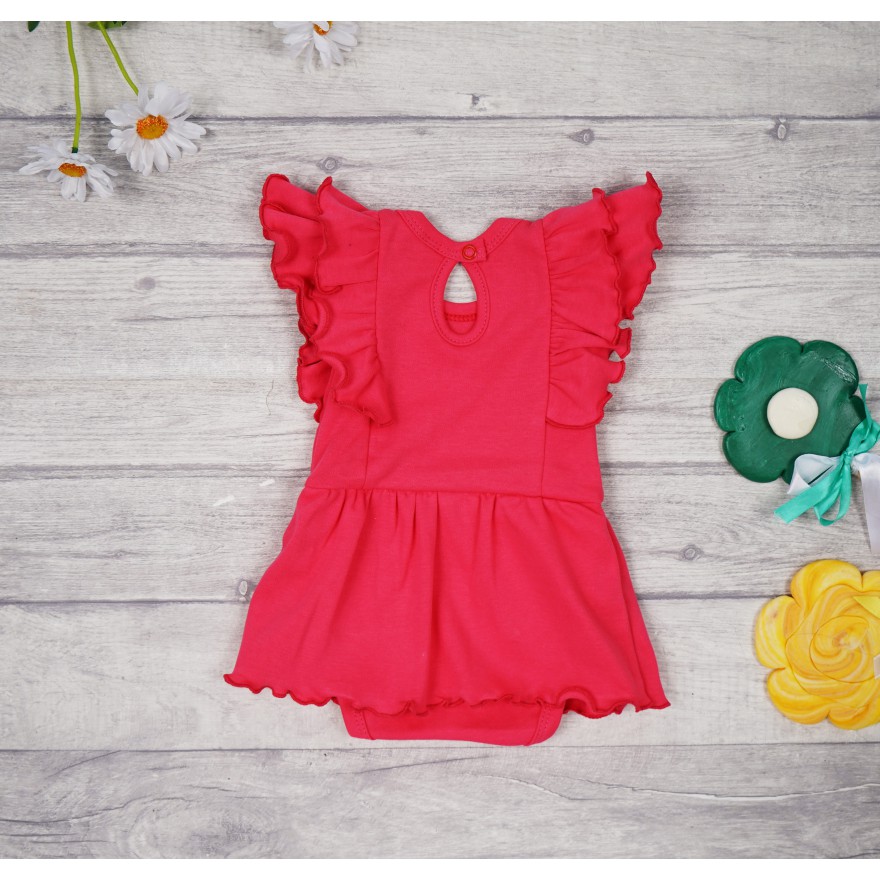 BODY SUKIENKA malinowa gładka z ozdobnym krótkim rękawem