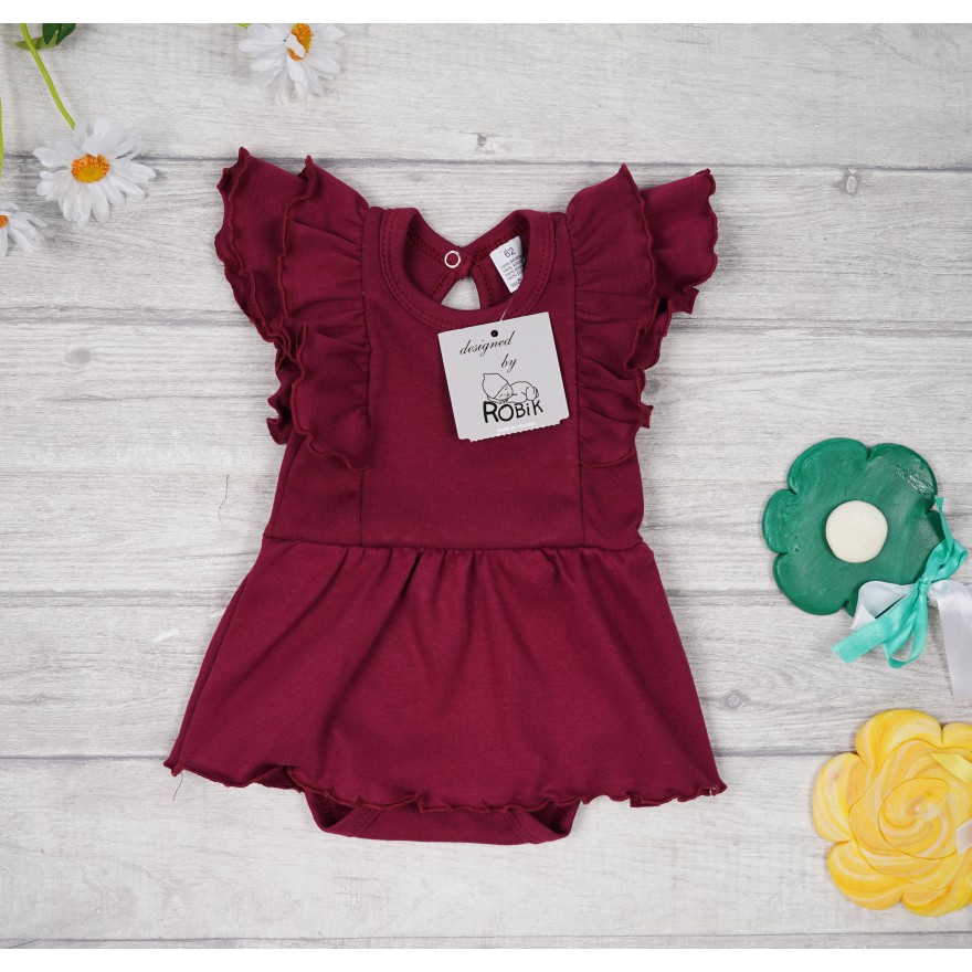 BODY SUKIENKA bordowa gładka z ozdobnym krótkim rękawem