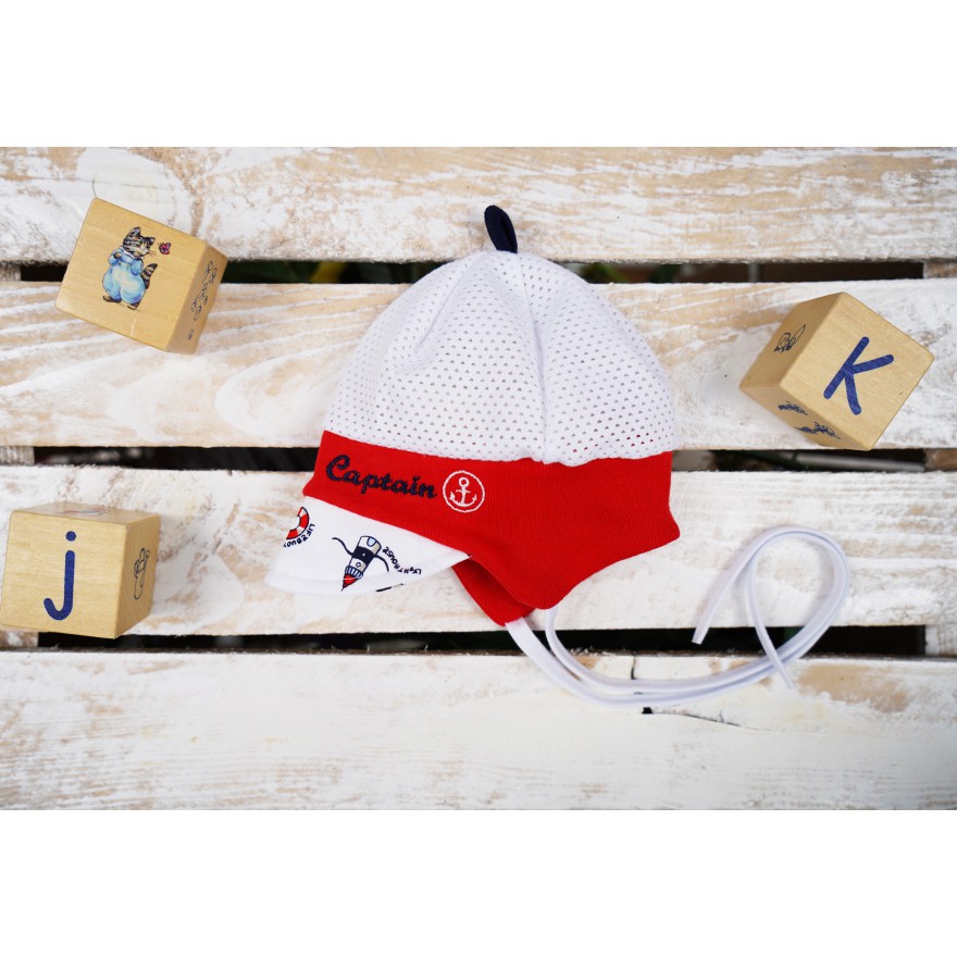Biała CZAPKA KAPITAN RED kotwice PRZECIW POCENIU GŁOWY LATO