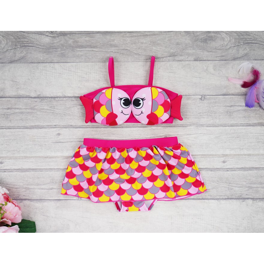 Kostium kąpielowy dwuczęściowy różowy RYBKI, strój basen