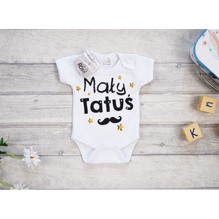 BODY MAŁY TATUŚ wąsy białe wzór 668 krótki rękaw
