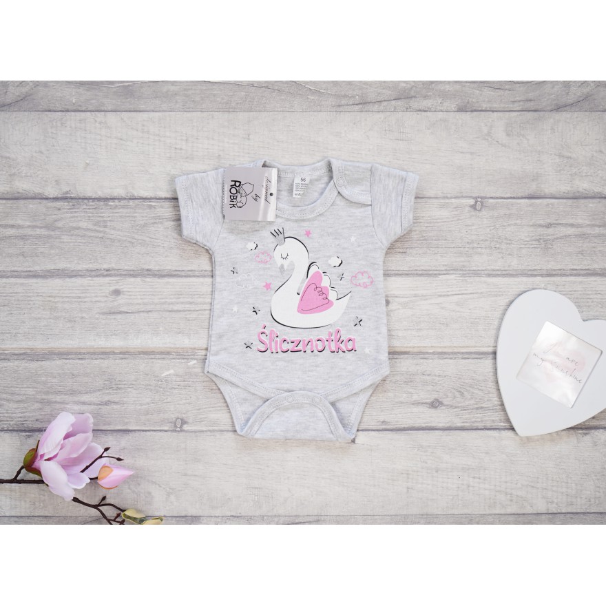 BODY ŚLICZNOTKA łabędź szare wzór 667 krótki rękaw likw.