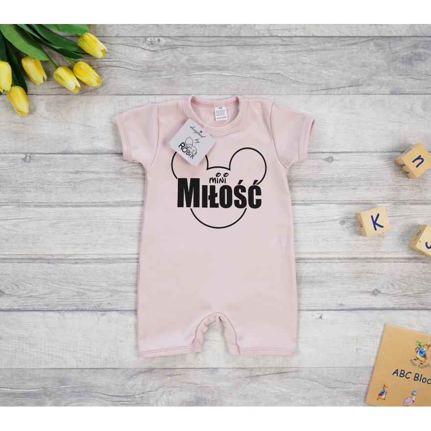 RAMPERS MINI MIŁOŚĆ myszka pudrowy róż wzór 664 lato