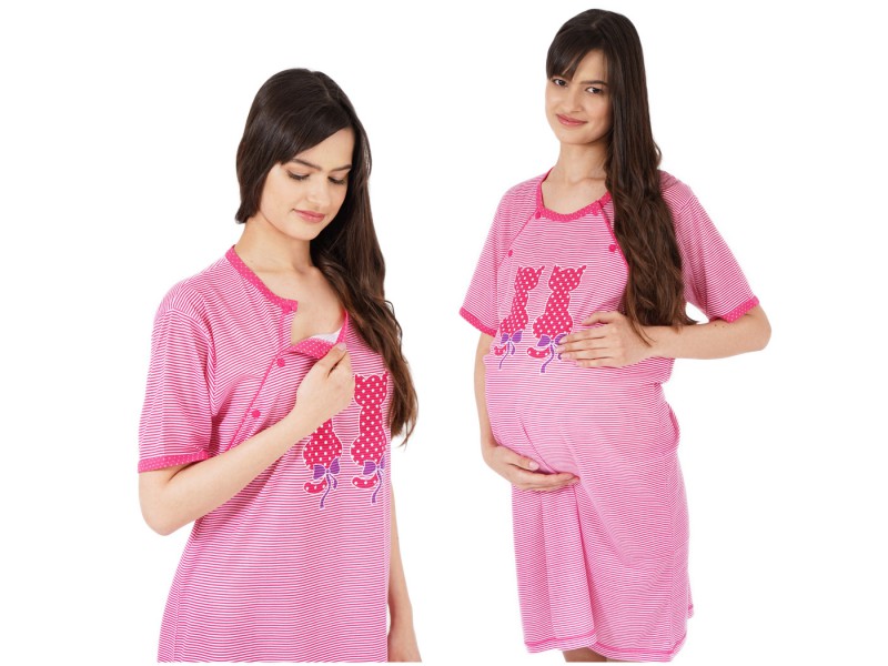 Różowa koszula nocna ciążowa do karmienia