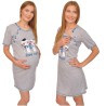 Szara KOSZULA NOCNA CIĄŻOWA I DO KARMIENIA DWA KOTY NIEBIESKI kratka