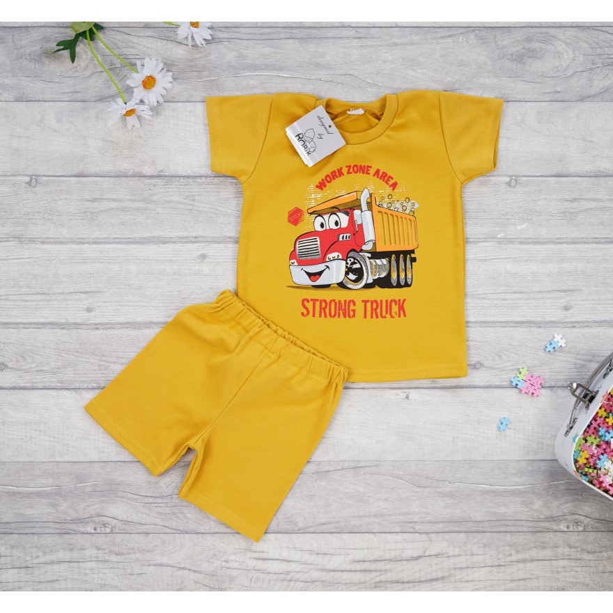 PIŻAMA letnia musztardowa STRONG TRUCK 677 krótki rękaw