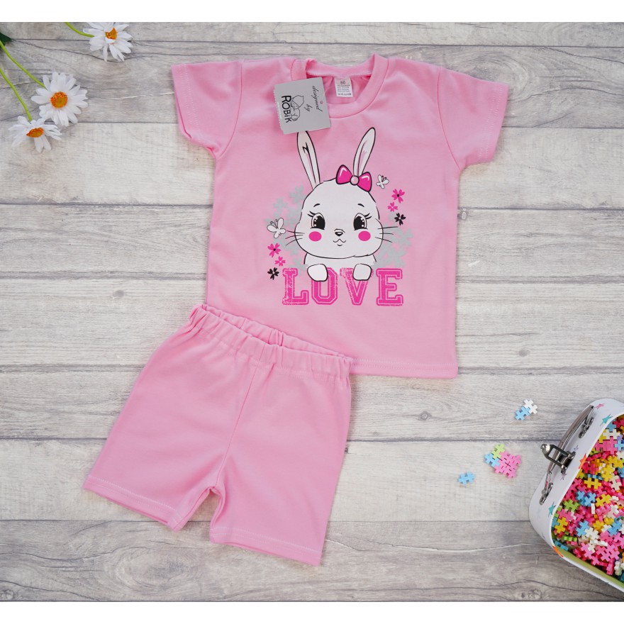 PIŻAMA letnia różowa LOVE KRÓLIK 681 krótki rękaw