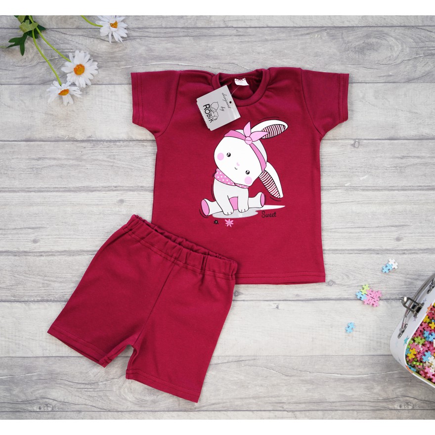 PIŻAMA letnia bordowa SWEET KRÓLIK 679 krótki rękaw