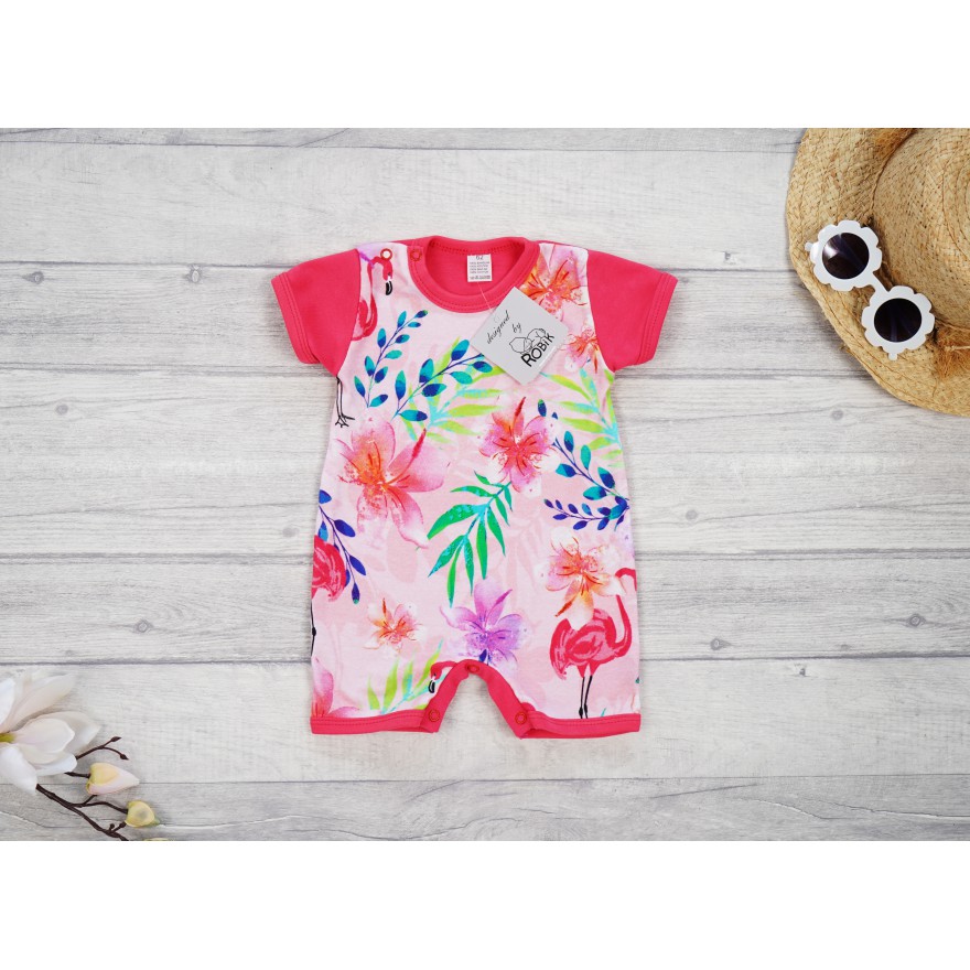 RAMPERS KWIATY FLAMINGI malinowy wzór 684 lato