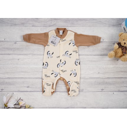 Pajac pajacyk bawełniany brązowy w zebry wzór 375 WCZEŚNIAK