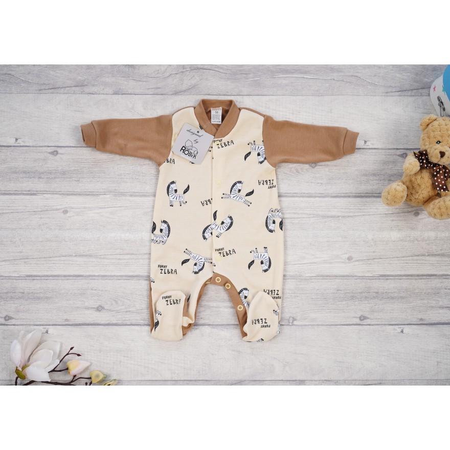 Pajac pajacyk bawełniany brązowy w zebry wzór 375 WCZEŚNIAK