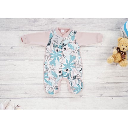 Pajac pajacyk bawełniany pudrowy róż w misie koala liście wzór 377r WCZEŚNIAK