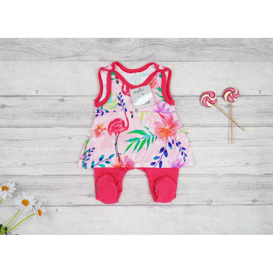 ŚPIOCHY SUKIENKA 2w1 malinowa w kwiaty flamingi wzór 684