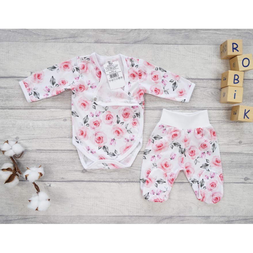 Komplet 2cz body kopertowe półśpiochy wz. róże na bieli