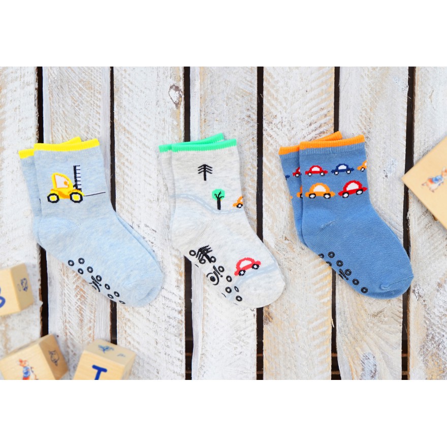 3 PAK SKARPETKI AUTA skarpety chłopięce z ABS C-30