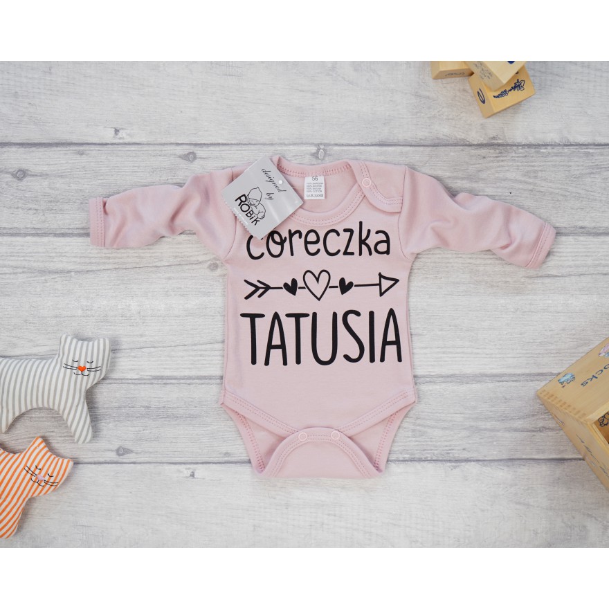 Pudrowo różowe BODY CÓRECZKA TATUSIA długi rękaw wzór 695