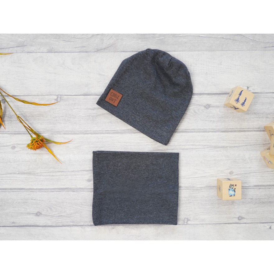 Grafitowy komplet CHILL OUT czapka + komin wiosna/jesień