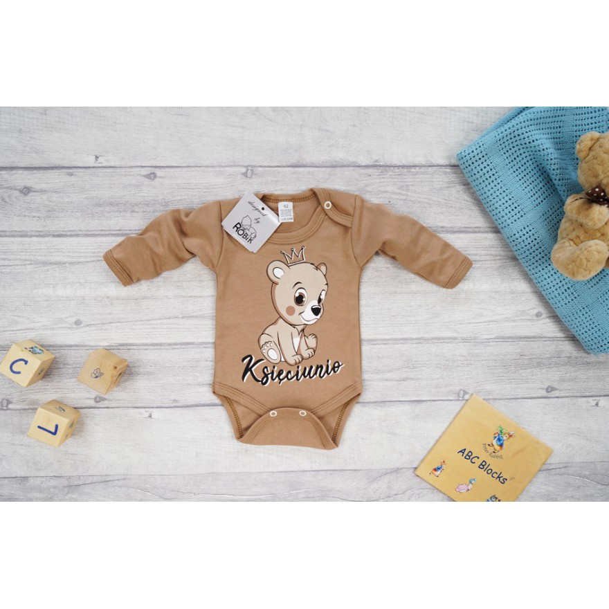 Kawowe BODY KSIĘCIUNIO miś długi rękaw wzór 708