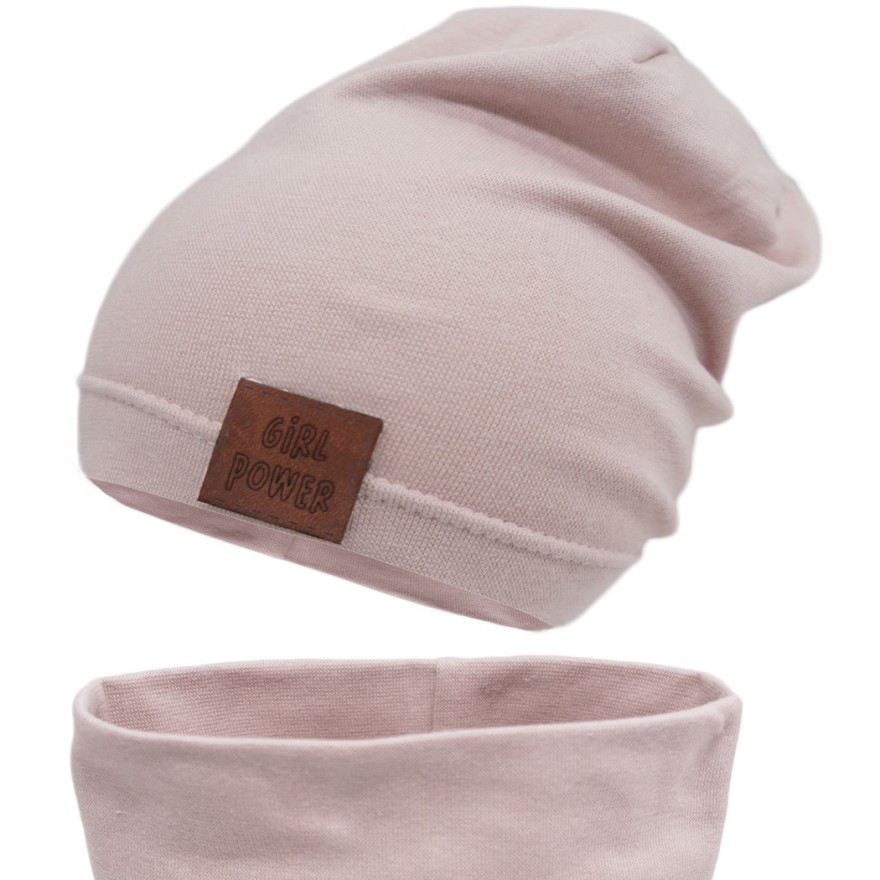 Brudny róż komplet GIRL POWER czapka + komin wiosna/jesień