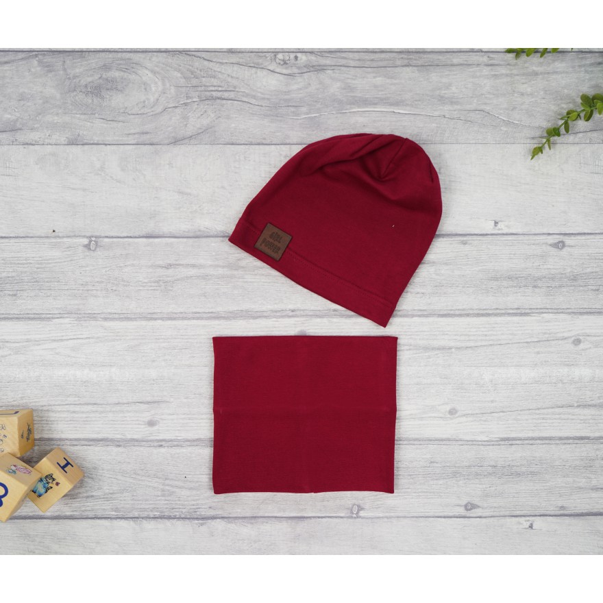 Bordowy komplet GIRL POWER czapka + komin wiosna/jesień