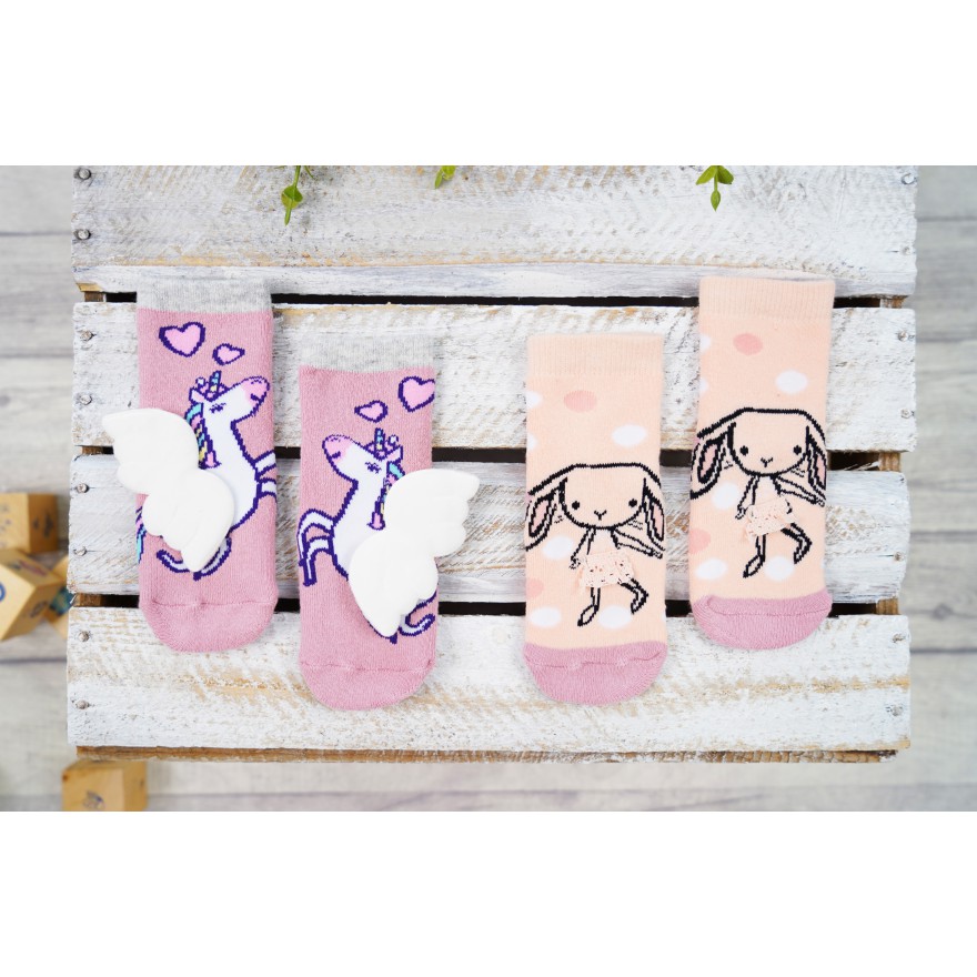 2 PAK SKARPETKI JEDNOROŻEC róż skarpety dziewczęce z silikonem D-38