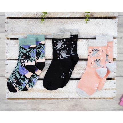 3pak SKARPETKI bawełniane KOTY skarpety dziewczęce D-42