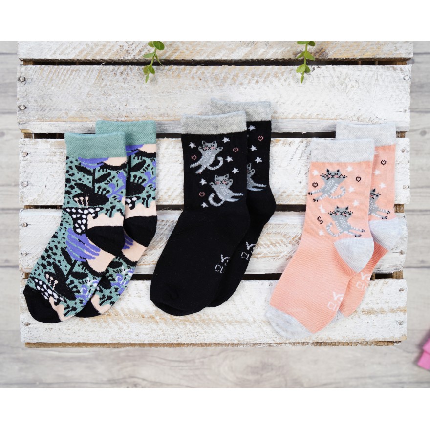 3pak SKARPETKI bawełniane KOTY skarpety dziewczęce D-42