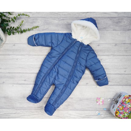 Granatowy KOMBINEZON w kropeczki pikowany na futerku 2 suwaki ZIMA