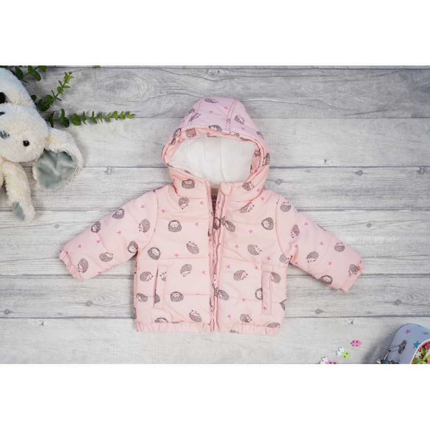 Różowa KURTKA dziewczęca z kapturem w JEŻE ocieplana jesień