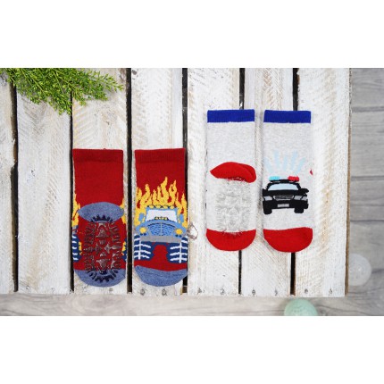 2PAK SKARPETKI frotte 3D skarpety chłopięce z silikonem płomienie C-38