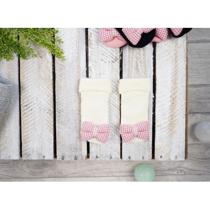 Ecru SKARPETY frotte 3D dziewczęce skarpetki z kokardą