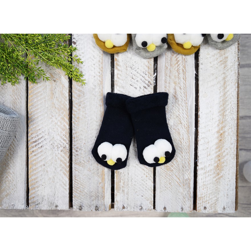 Czarne SKARPETY frotte 3D niemowlęce skarpetki z oczami i noskiem