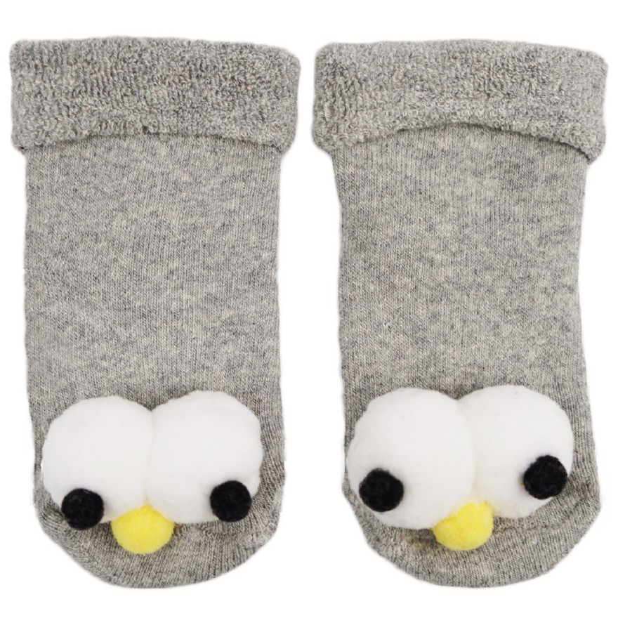 Szare SKARPETY frotte 3D niemowlęce skarpetki z oczami i noskiem