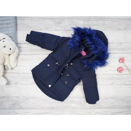 Granatowa KURTKA dziewczęca na futerku ZIMA