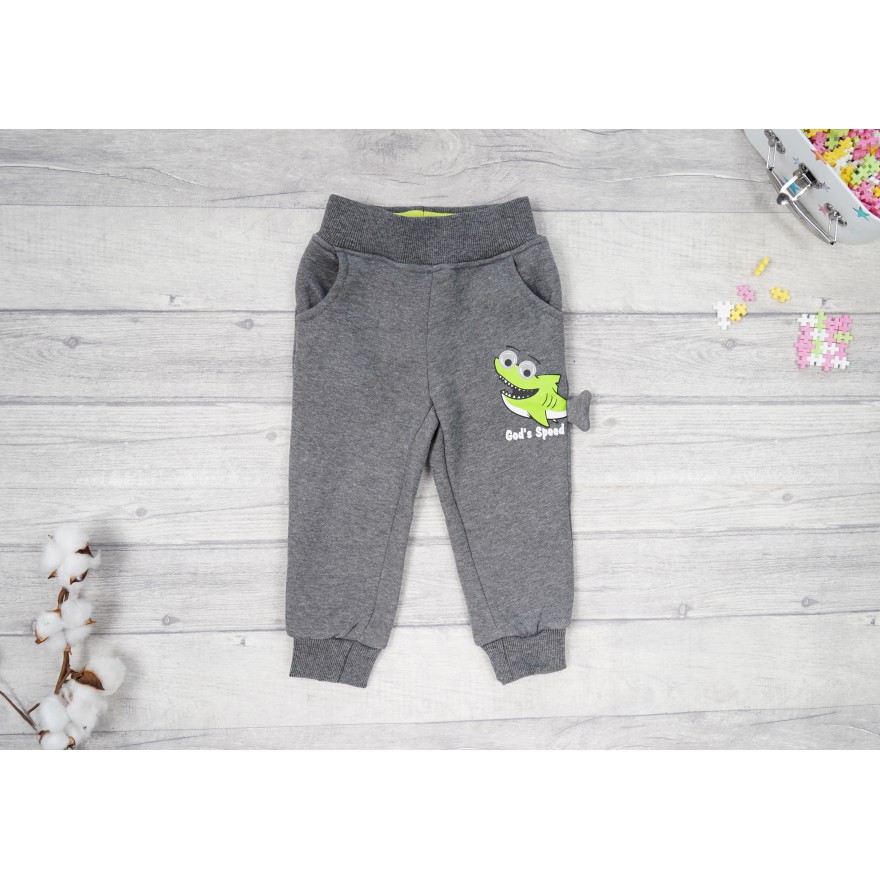 Szare SPODNIE ocieplane zielony REKIN chłopięce spodenki dresowe