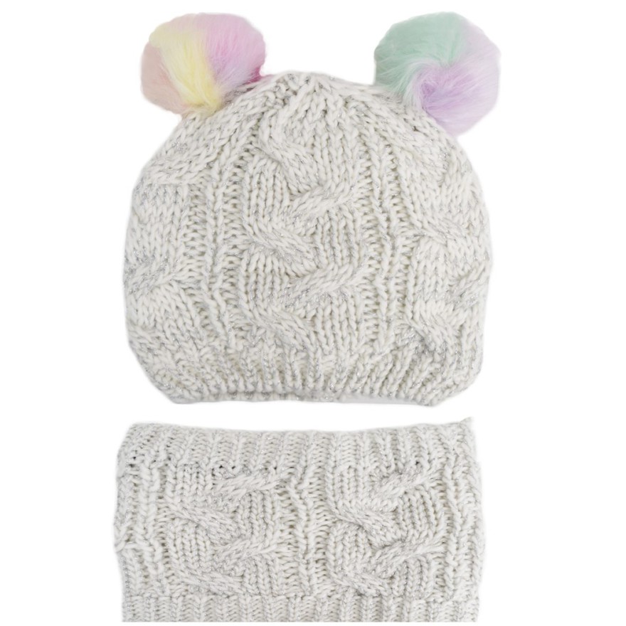 Zimowy komplet BLANKA czapka z tęczowymi pomponami + komin