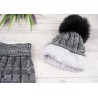 Szary melanż komplet zimowy PIOTR czapka z pomponem + komin- golf