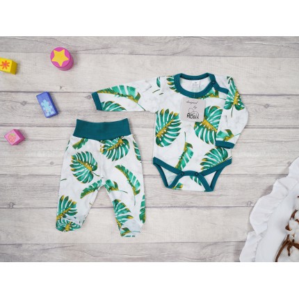 Komplet 2cz body + półśpiochy butelkowy wz. zielone liście WCZEŚNIAK