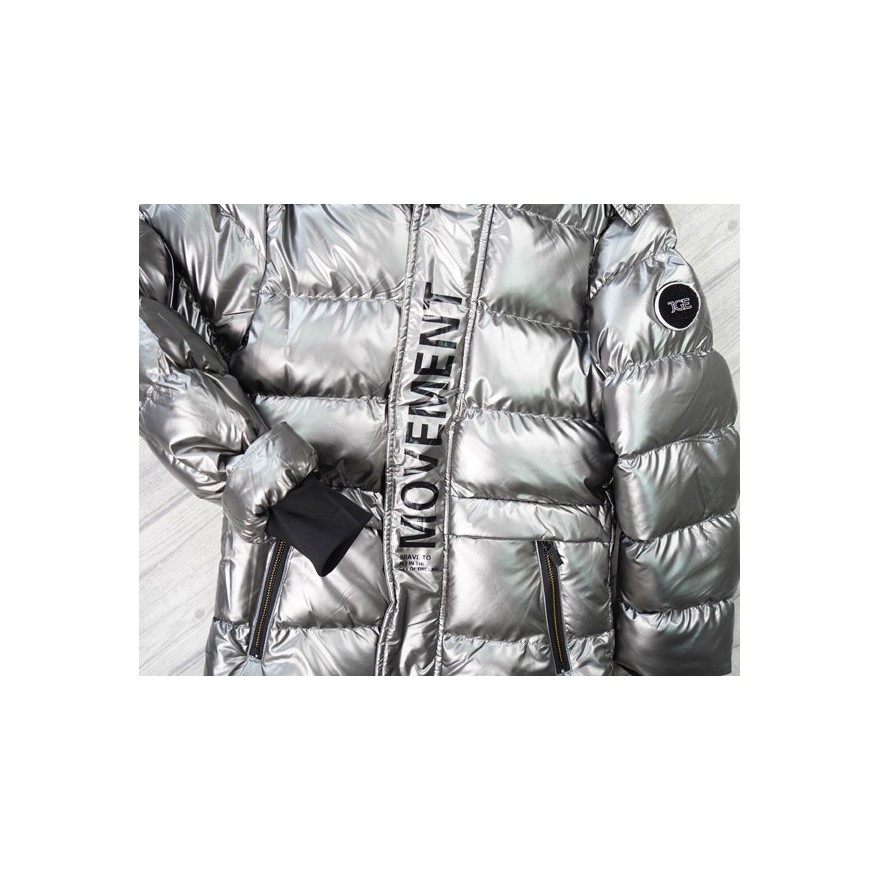 Srebrna KURTKA metalik MOVEMENT pikowana na futerku ZIMA