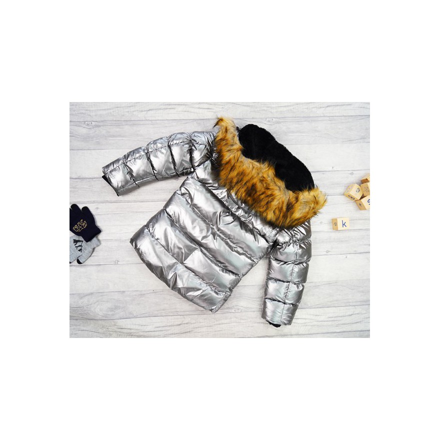 Srebrna KURTKA metalik MOVEMENT pikowana na futerku ZIMA