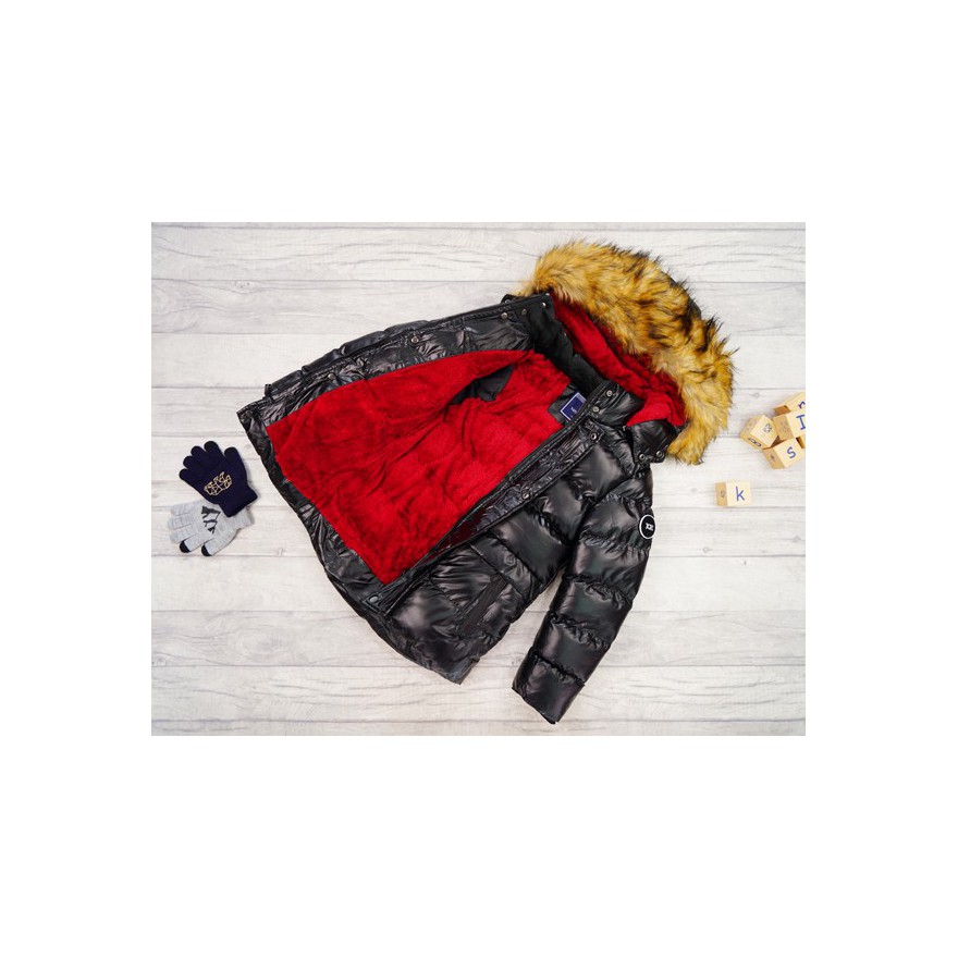 Czarna KURTKA metalik MOVEMENT pikowana na futerku ZIMA