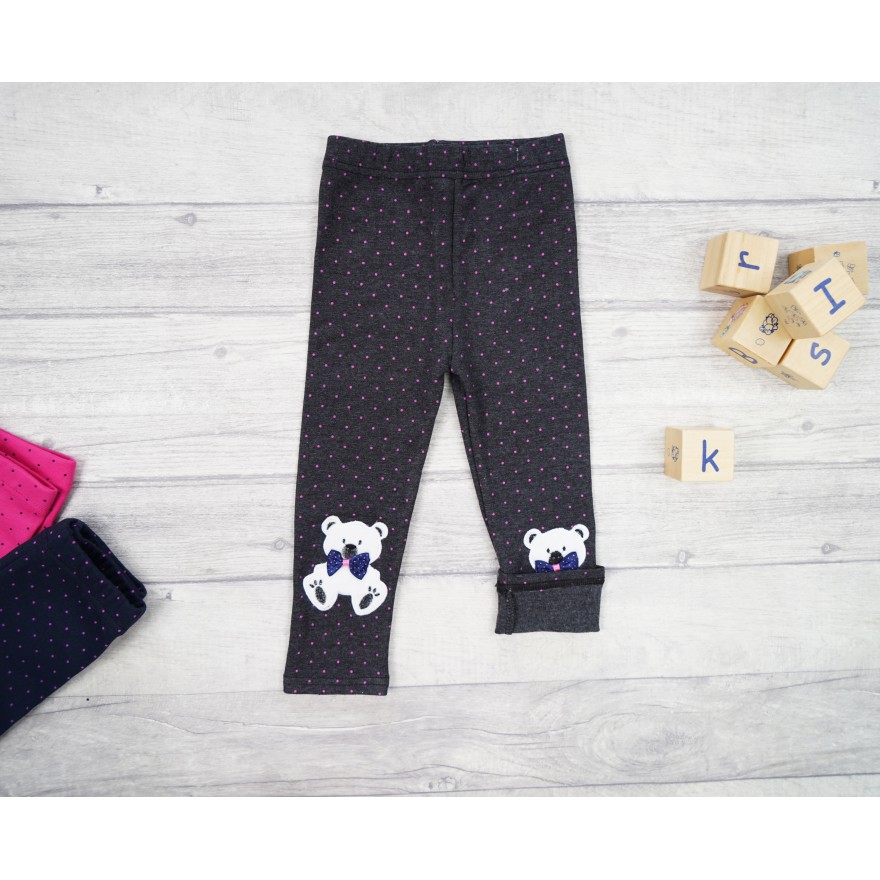 Grafitowe LEGGINSY ciepłe MIŚ w kropki