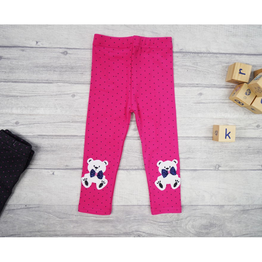 Amarantowe LEGGINSY ciepłe MIŚ w kropki