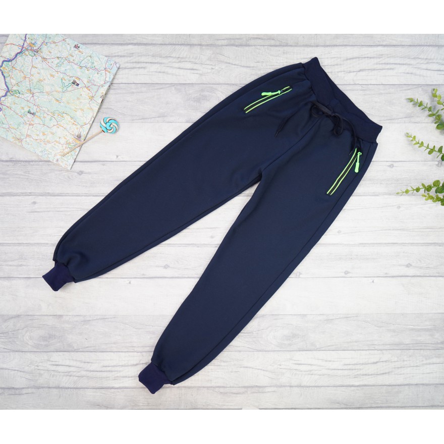 Granat SPODNIE zielony suwak ocieplane dresowe chłopięce