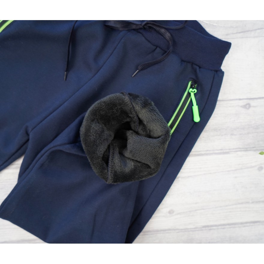 Granat SPODNIE zielony suwak ocieplane dresowe chłopięce